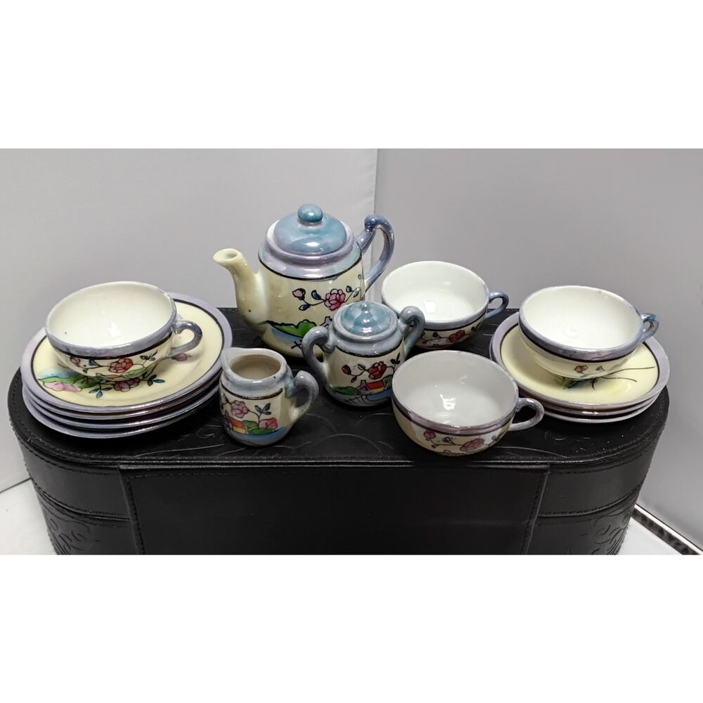 Childs Teaset marked Japan. 16 pieces Lusterware Vintage Little Hostess Set